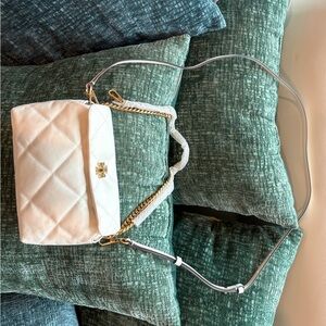 Tory Burch White Quilted Shoulder Bag with Gold Chain
